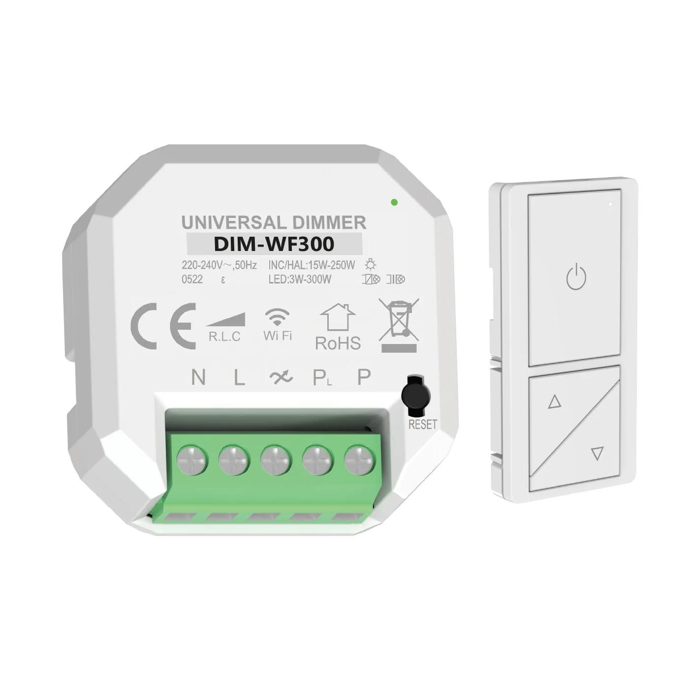 Modulo smart, dimmer WiFi con pulsantiera, 220V 230V, portata massima 300W, ideale per la regolazione dell'illuminazione, lampade, strisce led, controllo con APP o manuale