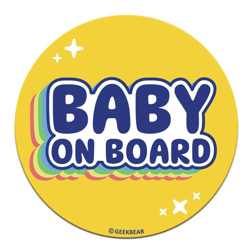GEEKBEAR[Signature] Baby on Board Car Magnet - Rainbow Line - Circle 5.3 x 5.3 in (2, Yellow)