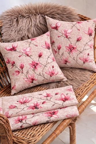 Image of Floral Throw Pillow Cover 18x18 Inch Set of 1, Square, Decorative Cushion Cover for Sofa Couch Bed, Vintage Flower Pillowcase for Living Room Bedroom Home Decor (Cushion with Cover- Pink)