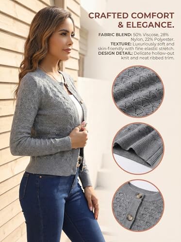 Image of Women's Long Sleeve Cropped Knitted Sweater Cardigan Button Down Open Front Knitted Shrug Sweaters