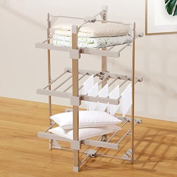LKP 3 Tier Electric Heated Clothes Dryer Aire, Floor-Standing Heated Towel Rack, Portable Heated Drying Rack Laundry Dryer Stand for Clothes, Foldable