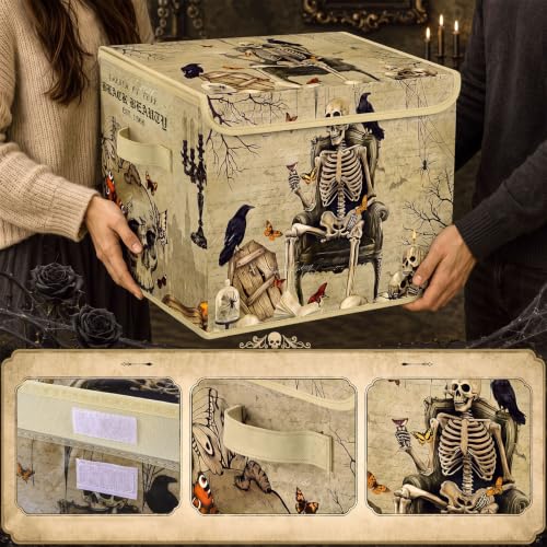 Image of Briwooody Vintage Gothic Halloween Storage Bin with Lid and Carrying Handle