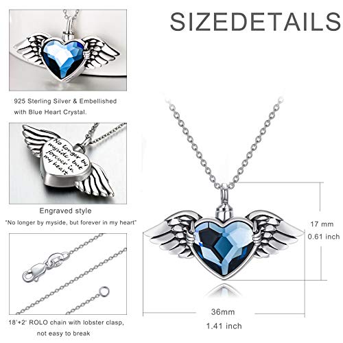 AOBOCO Angel Wing with Urn Necklace - Sterling Silver Hold You in My Heart Cremation Memorial Keepsake Pendant with Crystal4