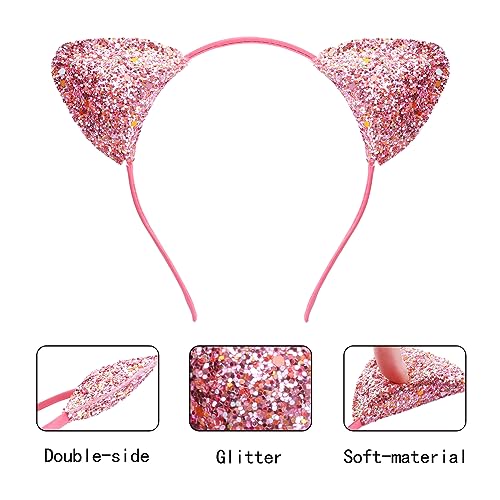 REQO 16 Pieces Cat Ears Headbands Set,Cute Glitter Cat Head Accessories - Image 3