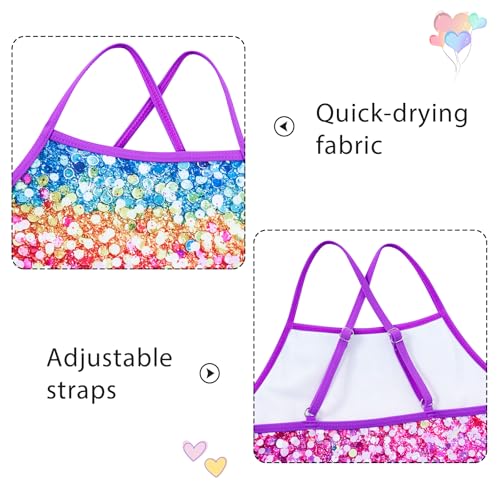 Image of Girls Tankini Swimsuit Mermaid Bathing Suits Criss-Cross Strap Adjustable Summer Beach Two Piece Swimwear Size 4-12