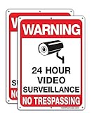 Video Surveillance Sign, No Trespassing Sign, Metal Reflective Warning Sign, 10 x7 Inches 0.40 Aluminum, (2 Pack) Fade Resistant, UV Protected, Waterproof, Indoor or Outdoor Use for Home Business CCTV