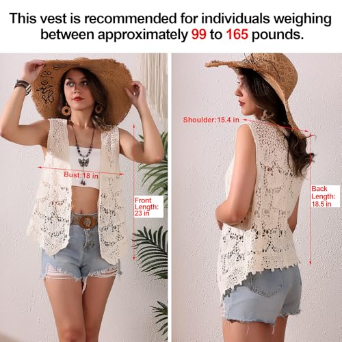 Image of Women's Crochet Floral Boho Lace Trim Sleeveless Kimono Open Front Vest Cardigan