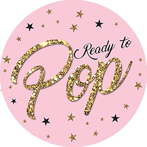 Ready to Pop Stickers | Faux Metallic Gold Glitter | 2 Inches Round - 40 Stickers | Ready To Pop Baby Shower Stickers for Popcorn | Baby Shower Stickers (Pink) Cover