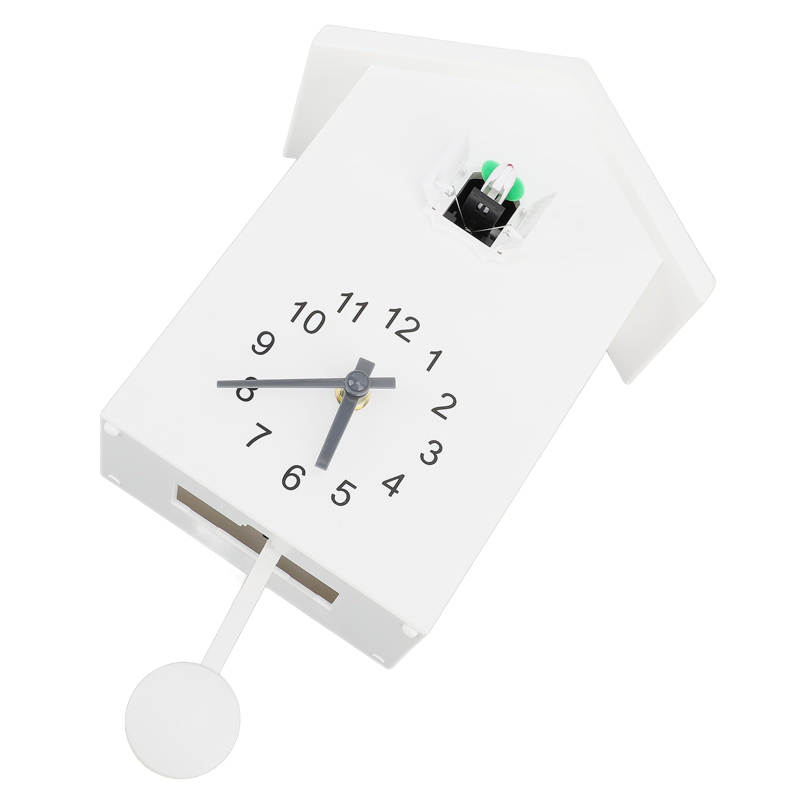 Dioche Clock Reloj de Pared con Forma de Casa de Pájaros con Llamada de Voz de Pájaro, Reloj Colgante de Pared con Péndulo único para Oficina, Dormitorio y Sala de Estar, Verde (White)