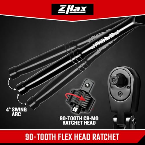zhax 3/8" Drive Flex-Head Ratchet, 90-Tooth Quick Release Ratchets, 4° Swing Arc, Reversible Ratchet Wrenches for Repairing, Home, DIY, Chrome Alloy Made by zhax - Used condition - Image 4