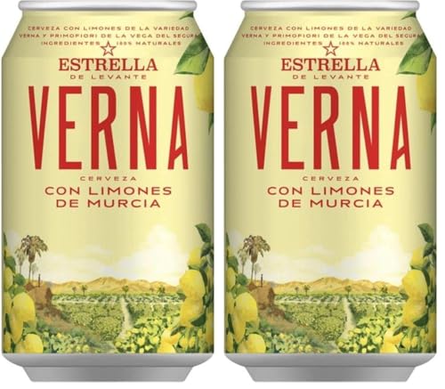 Estrella Levante Verna | Cerveza Con Limón | Cereal Tostado | Murcia | 1963 | Caja 24 Latas x 33 cl (Paquete de 2)
