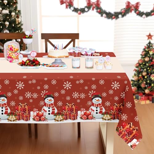 Image of Childom 3 Pack Christmas Tablecloths,Disposable Plastic Tablecloths 54 inch x 108 inch Christmas Decorations,Xmas Snowman Table Cloths for Party Supplies,Plastic Table Covers for Home,Dinner,Indoor or Outside