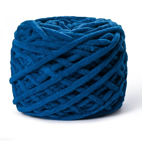 Image of Fluffy Chenille Chunky Yarn for Crocheting 100g(65.6yd) - Baby Yarn for Crocheting Soft - Velvet Yarns for Crochet Blanket - Amigurumi Crochet Yarns (Denim Blue)