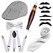 Beelittle Années 1920 Hommes Gatsby Gangster Costume Accessoires Set - Chapeau Béret Gatsby Newsboy, Bretelles, Montre de Poche, Cravate, Noeud Papillon pré-attaché, Cigare, Fausse Moustache (F)