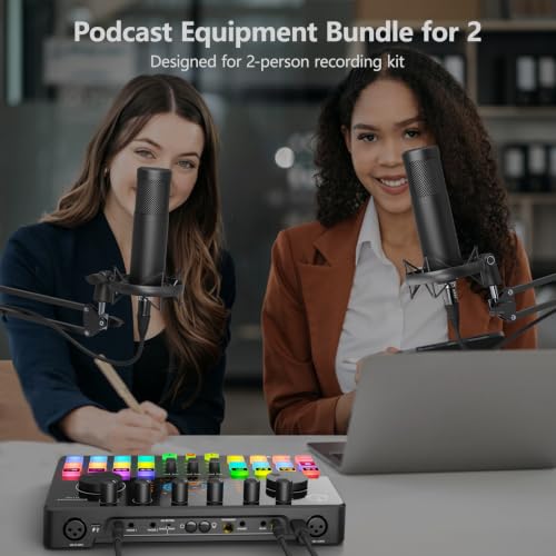 Image of M100 Podcast Equipment Bundle for 2,Audio Mixer with 3.5mm Condenser Mics