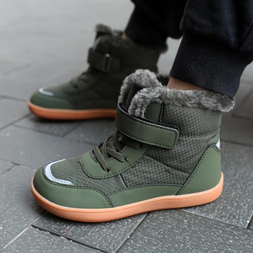 Boys Girls Toddler Barefoot Winter Boots with Wide Toe Box Slip R𝐞sistant W𝐚terproof Z𝐞ro Drop Sole Ankle Snow Boots3