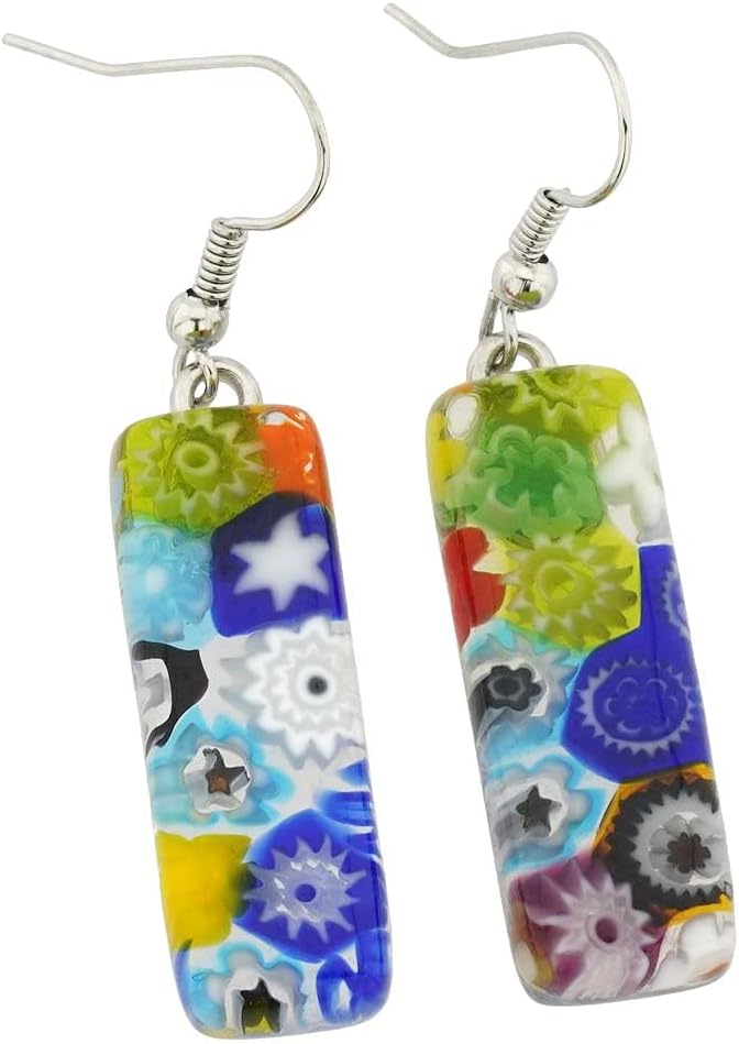 Glass Of Venice Murano Glass Millefiori Rectangular Earrings - Multicolor