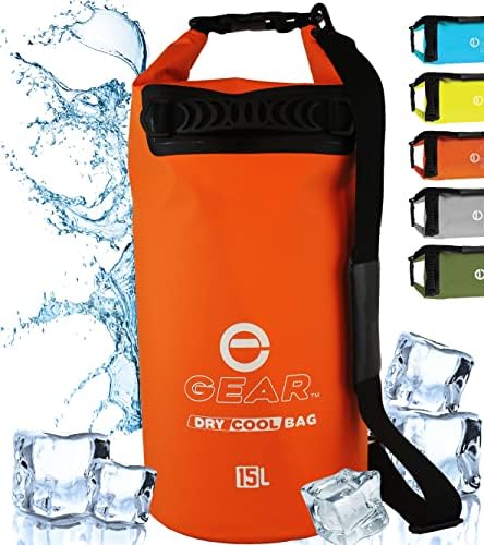 Enthusiast Gear Insulated Dry Bag Cooler | Waterproof Cooler for Kayaking, Hiking, Lunch, Fishing, and Beach – Leak Proof, Waterproof, Collapsible, with Padded Shoulder Strap (15L) - Orange