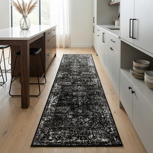 Sofia Collection Area Rug - Casino (2' x 9'10" Runner) Black/Ivory