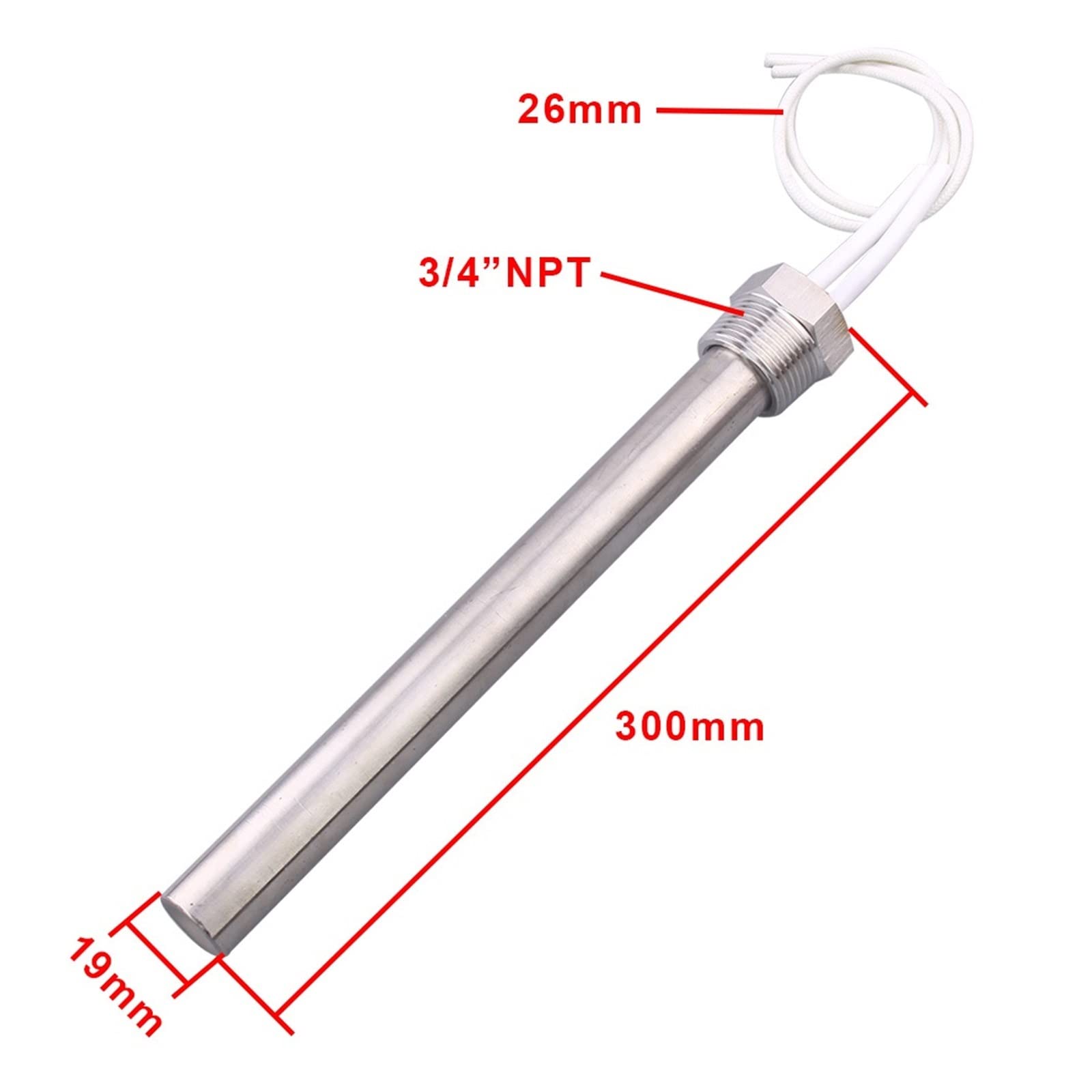 Grzałka kartridżowa 220 V 3/10.2 cm NPT gwint zanurzeniowy grzejnik ze stali nierdzewnej 304 DN20 elektryczny element grzewczy 250 W 500 W 1 kW 1,5 kW 2 kW (250 W dł. 100 mm)