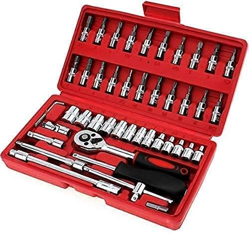 46 Piece Tool Kit, Professional Auto Repair Tool Set, Socket Set Ratchet Wrench Automobile Repair Maintenance Tools Combination Hardware for Home Office