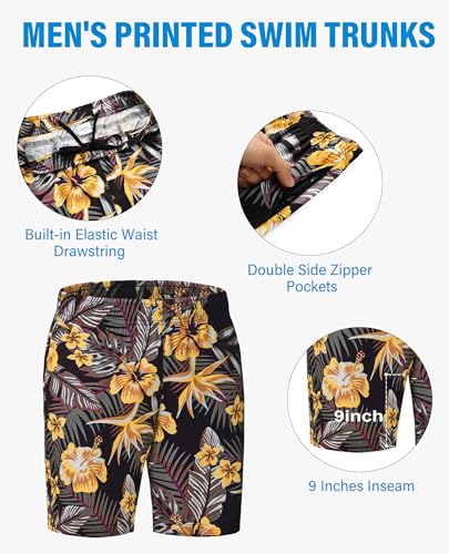 Men's Swim Trunks 9 Inch Printed Quick Dry Swim Shorts with Zipper Pocket No Liner Board Shorts Bathing Suit2