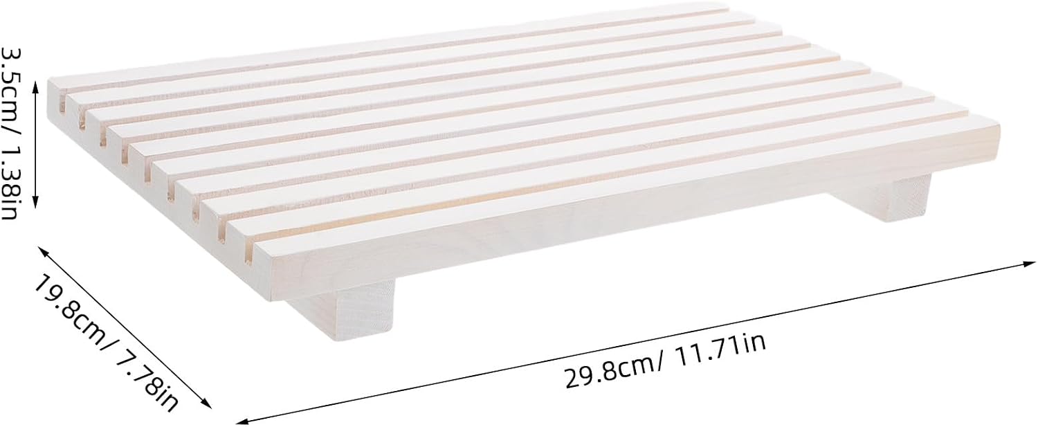 Wood Riser Display Stand for Kitchen Counter and Bathroom - Rectangular Pedestal Tray with Water Sink - Countertop Vanity Counter Decorative Tray (White)