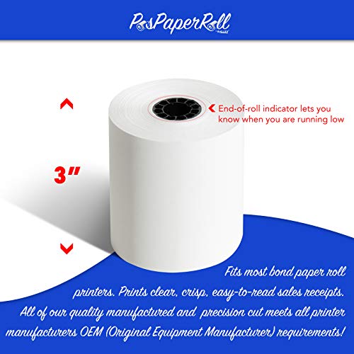 3" X 165' Cash Register Rolls,1 Ply Bond Printer Pos Paper Roll 50 Rolls / Case (Double Solid Core) #TOP2