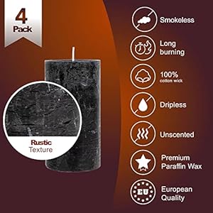 Spaas rustic black pillar candles 28 x 5 unscented black candles 4 pack rustic halloween candles for black home decor halloween decor wedding spa holidays restaurants  urban country home decor