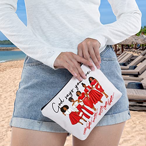 WZMPA Sorority Cosmetic Make up Bag Greek Sorority Gift God Says You Are Sorority Makeup Zipper Pouch Bag Sorority Paraphernalia(God Says Red)4