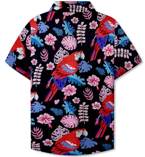 Image of SANGTREE Girls & Women's Hawaiian Shirts Button Down Short Sleeve Floral Tropical Shirt Beach Vacation Blouse Tops