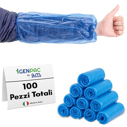GM 100 Manicotti Braccia 40X20 Cm In Polietilene Blu, Extra Forte, Copribraccio Con Elastico Su Entrambe Le Aperture, Manicotti Monouso Lavoro, Copri Braccio Per Uomo/Donna