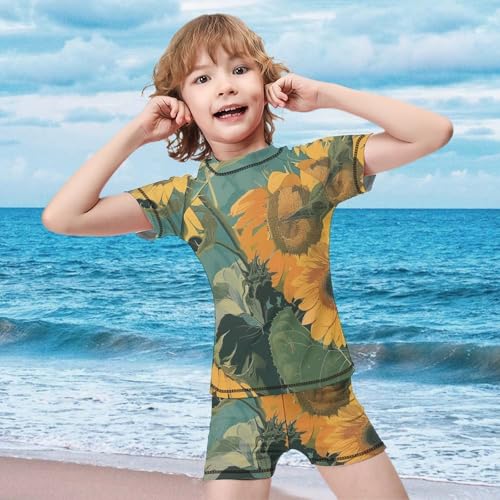 Sunflowers with LeavesChildren's Casual Swimsuit Set - Simple and Versatile8-10Y（130cm）2