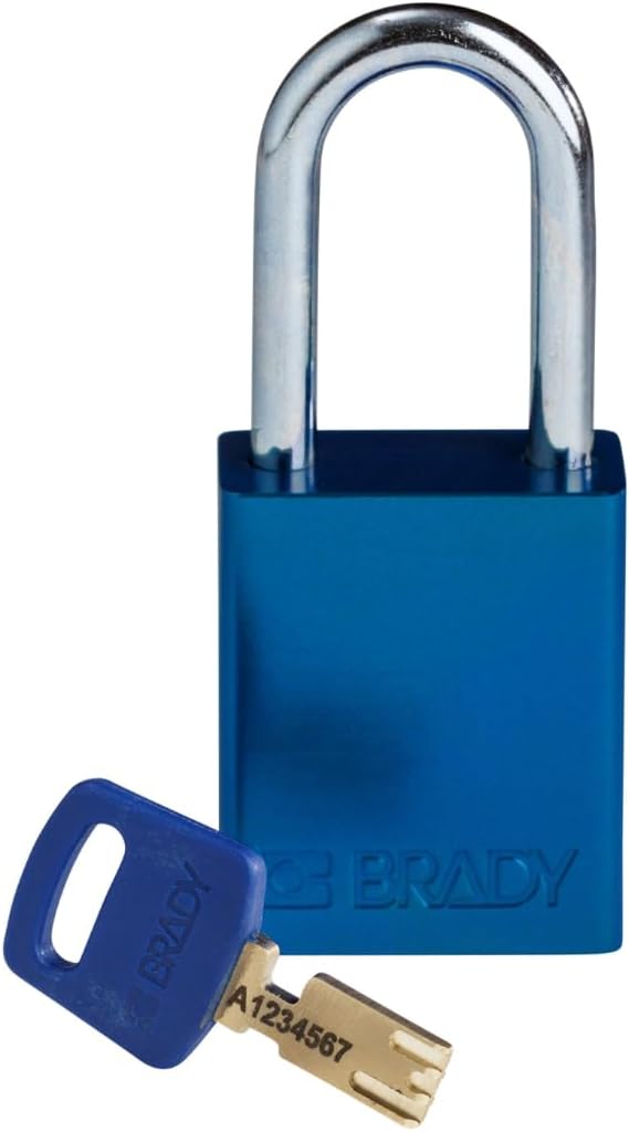 SafeKey Padlock Aluminum - Lockout Padlock with Key - Lockout Tagout Security Lock for Indoor and Outdoor Use - Shackle Height 38.10 mm - Keyed Differently - Blue