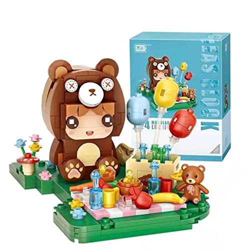 LOZ Bärenjunge Klemmbausteine Set, 353 Teile, kreatives Manga Diorama mit Picknickszene und Mini-Bär, Junge im Bärenkostüm, 12 x 12 x 8,5 cm, DIY Bauprojekt, dekorativ, sammelbar, kompatibel, bunt
