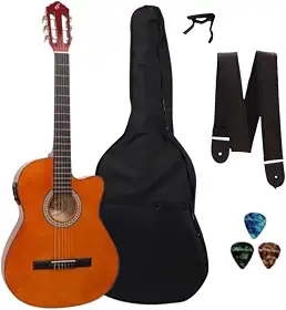 Violão Eletroacústico Flat Cutaway Nylon NF-14 Natural, Capa, Correia, Capotraste e Palhetas