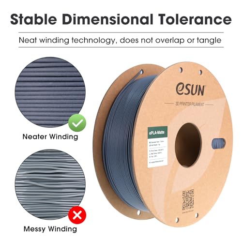 Image of eSUN Matte PLA Filament 1.75mm, Matte 3D Printer PLA Filament, 1KG Spool 3D Printing Filament for 3D Printers, Paper Reel, Dark Grey