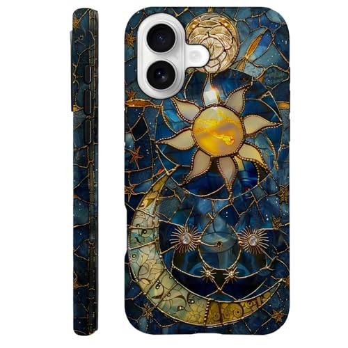 TnXee Case Compatible with iPhone 17,Fall Prevention Hybrid 2-Layer Hard Shell Phone Cover for Girls Boys,Sun Moon Celestial Glass