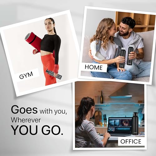 Image of Go24 pexpo Water Bottle 1 ltr Stainless Steel Sports /Fridge Bottle with Dual Cap Customize | Single Wall | For Home, Office, Gym, Travelling | Lightweight | BPA Free | Chromo 950ml |Knight Black