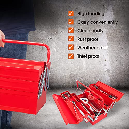 Tce 18" Metal Tool Box, Portable Steel Tool Cabinet With 5 Cantilever Tool Trays,Antbc-128U,Red #TOP5