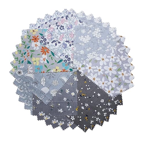 5X 5 inches 100% Cotton Fabric Square Bundles,Precut Quilting Gray Floral Printed Fabric Squares Sheets Patchwork,DIY Sewing Scrapbooking,Quilted Artcraft 42Pcs
