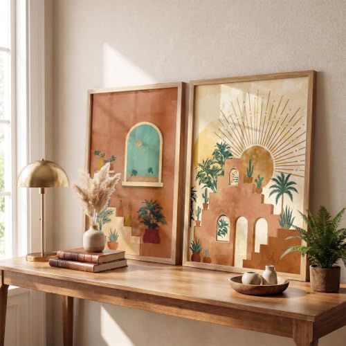 Image of YANVEER Boho Painting for Wall Decoration - Modern Art Wall Decor Framed Painting for Living Room Bedroom - Framed Wall Posters /Paintings with Frame Set of 2 (10X13 inch)