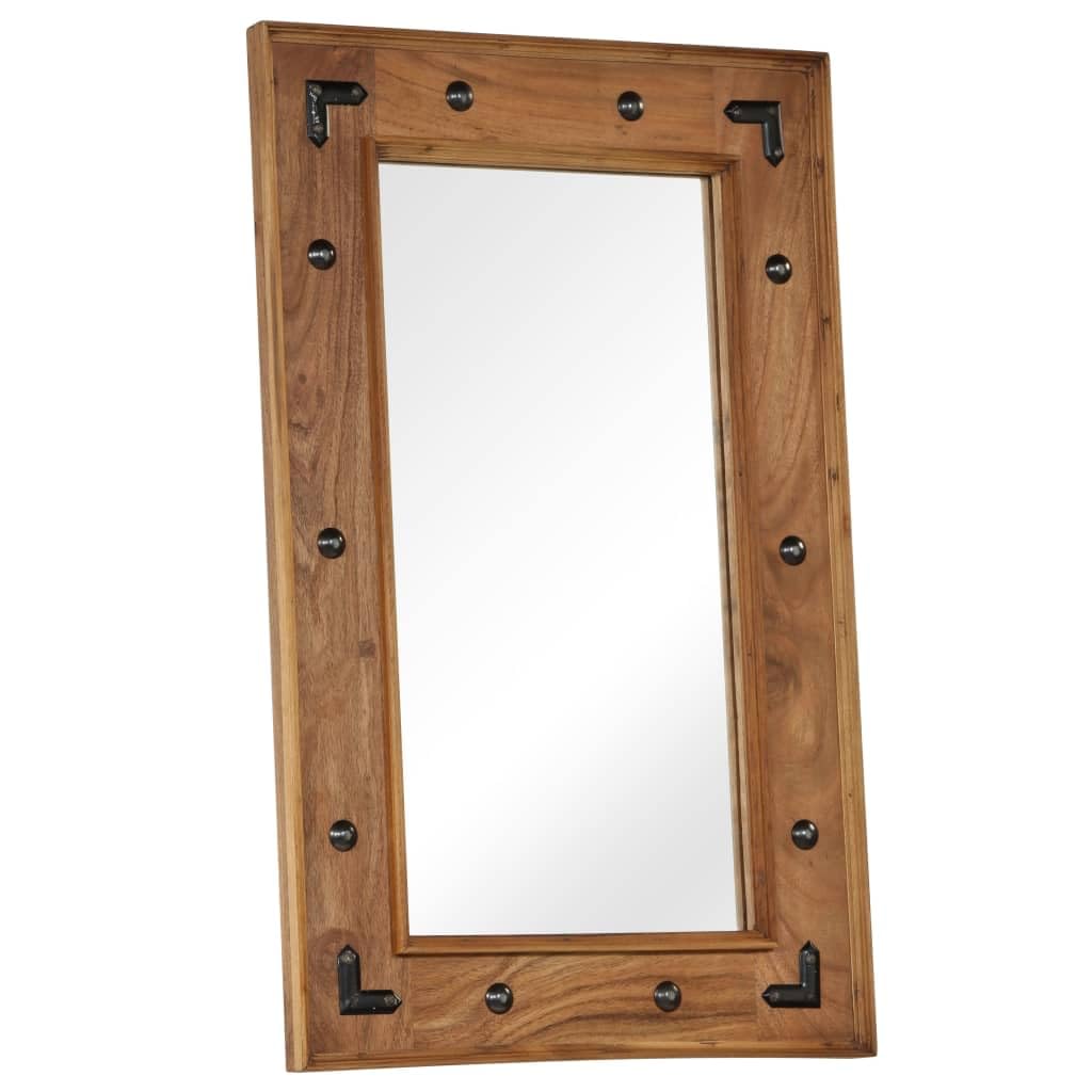 Lustro ścienne z litego drewna akacjowego, 50 x 80 cm, z elementami dekoracyjnymi, do salonu i łazienki, polerowane, lakierowane, trwałe