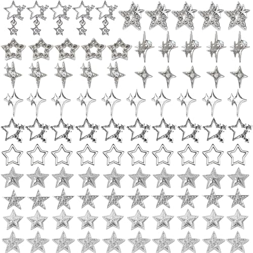 100pcs Star Charms for Nails Star Nail Charms Star Charms Y2K Nail Charms 3D Alloy Nail Stars Nail Rhinestones Nail Charms and Gems for Women and Girls Nail Design(13 Styles)