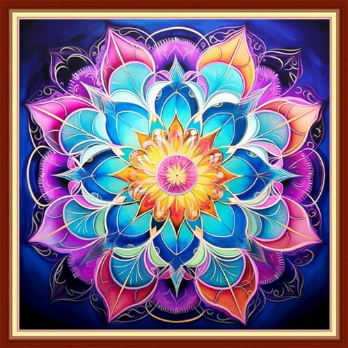 Image of Funxvoot Stamped Cross Stitch Kits Beginners Full Range of Embroidery Kits for Adults 11CT Embroidery Patterns Needlepoint Kits Printed Cross Stitch Kits - (Magic Mandala 18x18 inchs)