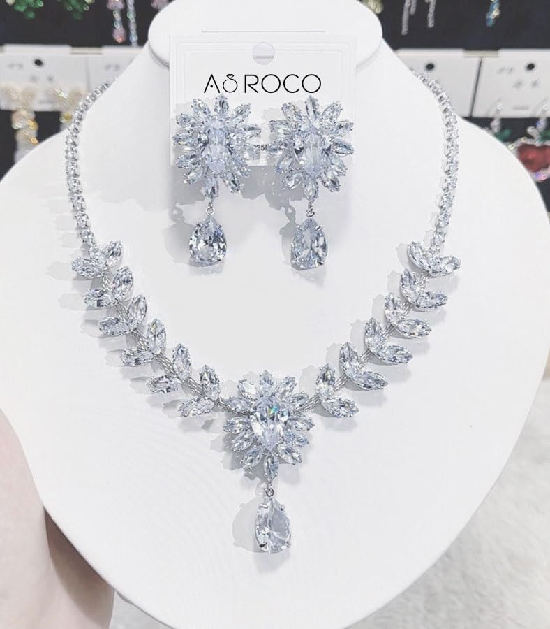 Wedding Jewelry Sets for Women, Necklace Dangle Earrings Set with AAA Cubic Zirconia Pendant Wedding Party Prom for Bridesmaid Bride Hypoallergenic Jewelry Accessories - Image 5