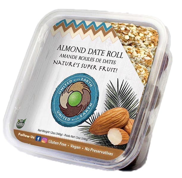 Miniatura 1 de United With Earth Rollos de dátiles convencionales de almendra, 12 onzas (paquete de 4), sin OMG, sin gluten, veganos, paleo