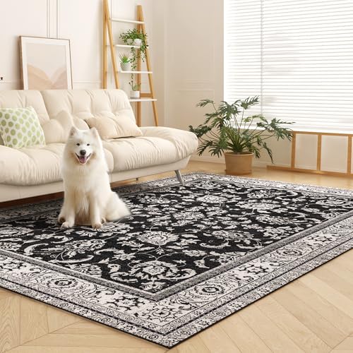 Tapete Floral Lavable 5x7 ft Negro Blanco miniatura 3