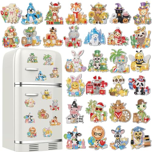 Xuhal 30 Pcs Holiday Diamond Painting Magnets Diamond Art Kits for Adults