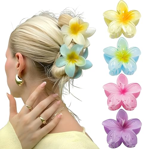 Image of ELAYNA 3Pcs Big Flower Hair Claw Clips Set for Women & Girls, Gradient Lily Design, Strong Hold, Stylish Hair Accessories, Cute Hair Grips, Multicolor